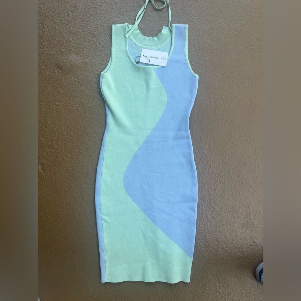 NWT Aachoae Y2K Summer Sleeveless Bright Bodycon Dress Green Blue Size S - Picture 4 of 12